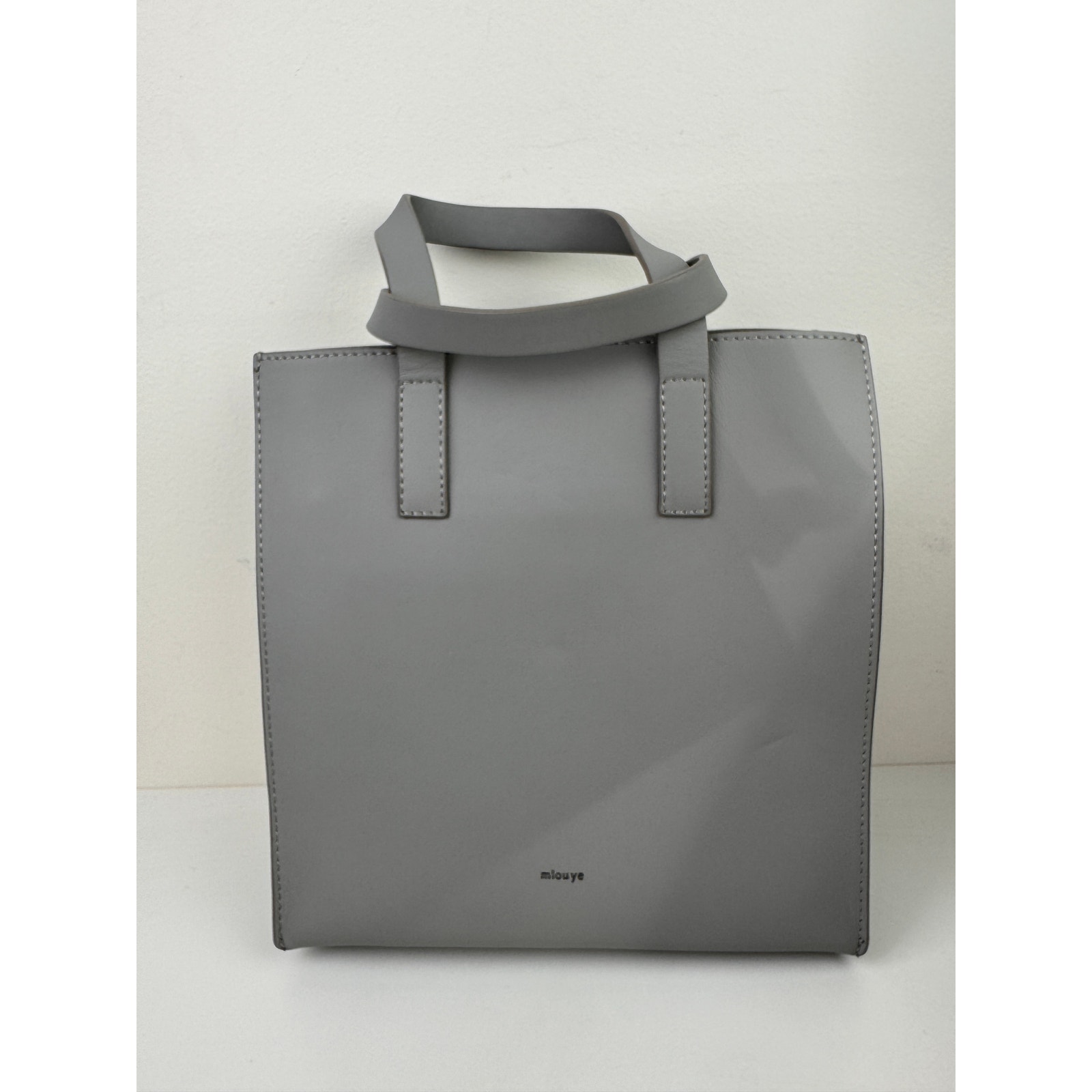 Mlouye Gray Handbag Leather Inner Pockets Top Handle Strap Crossbody Bag Rare — image 2 of 7